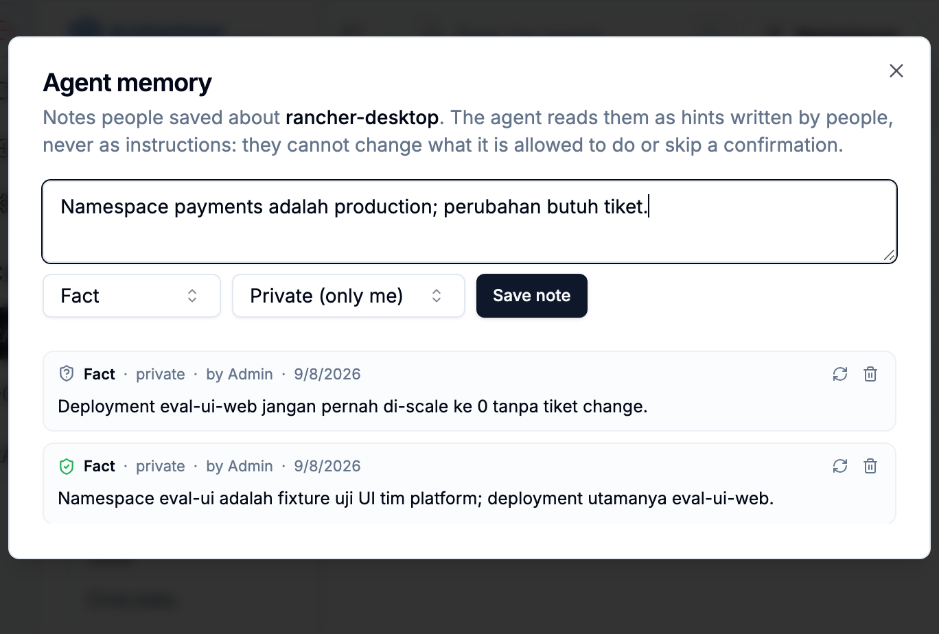 Dialog memori agen